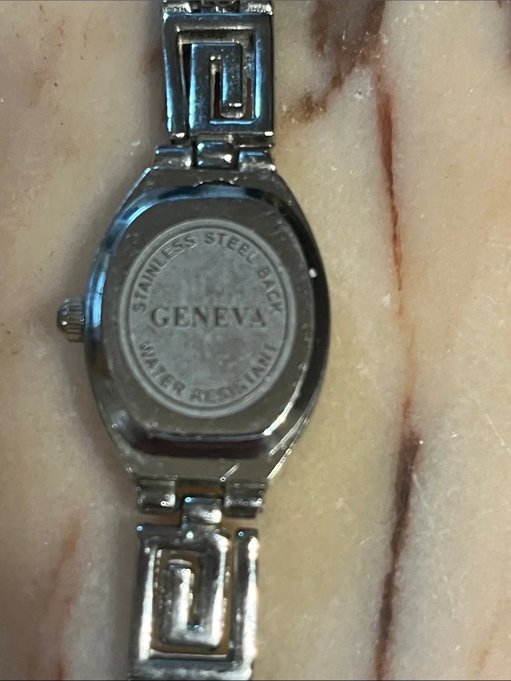 GENEVA Silver Toned Geometric Link Ladies Watch - White Dial